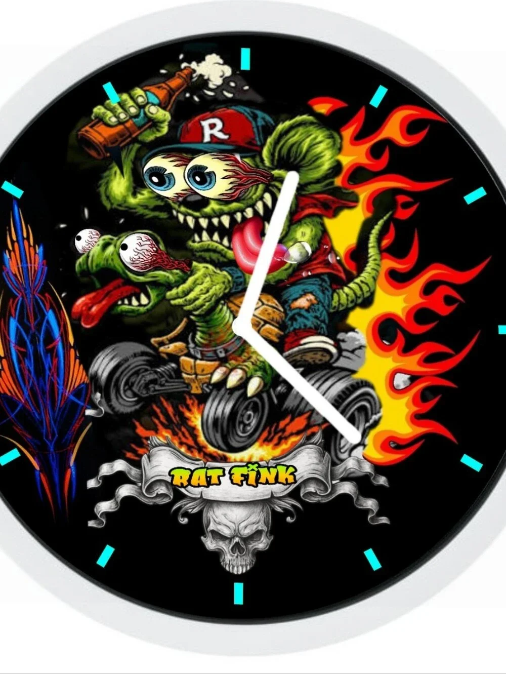 Rat Fink Ride A Reptile Art Wall Clock - Black & Green